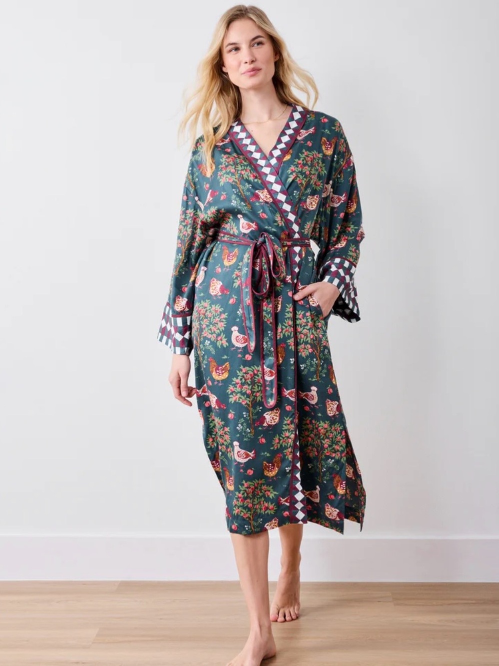 Printfresh Eco Satin Robe Hen House Print